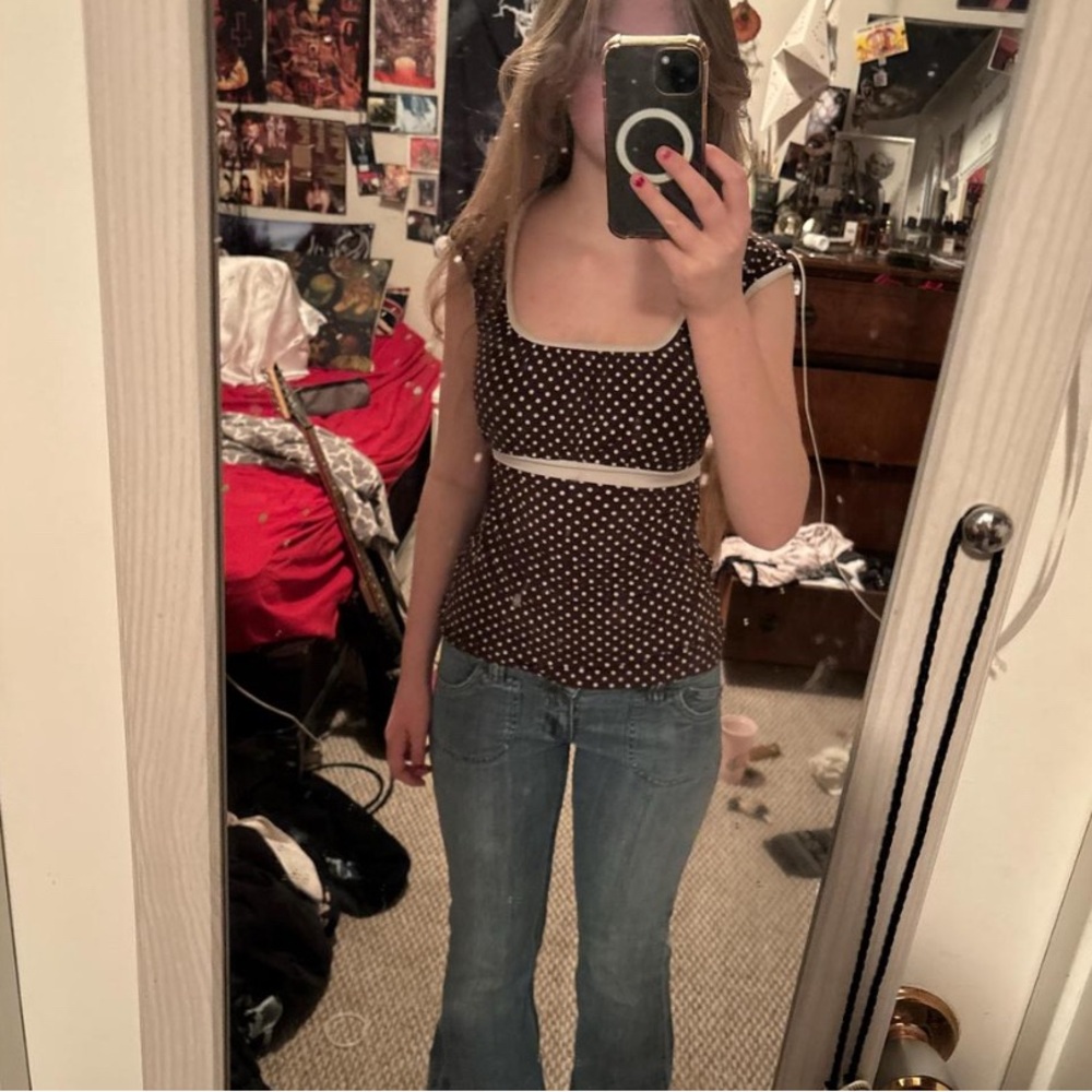 Y2K WET SEAL Polka Dot Brown Top with Bow